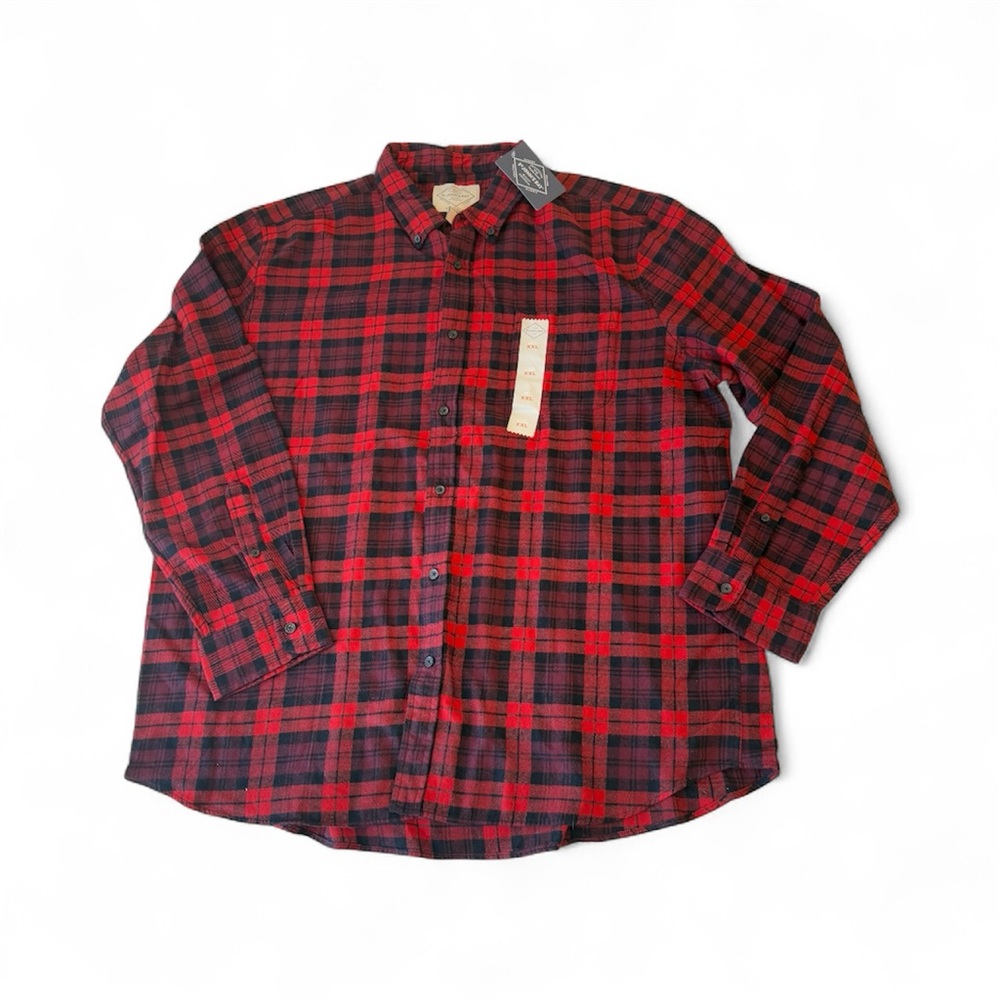 Men's St. John’s Bay Red Plaid Flannel Shirt, NWT, 100% Cotton, Fall, Country